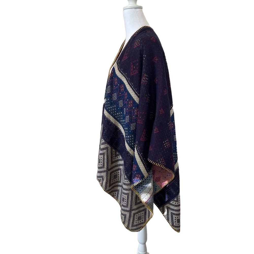 Olive Street Shawl One Size Multicolor Folk Aztec Print Open Front Bohemian - Picture 2 of 12